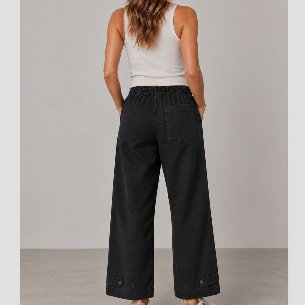 Buck Mason Herringbone Utility Pants S Black Wide Leg Pull-On Fatigue Workwear - Picture 4 of 10